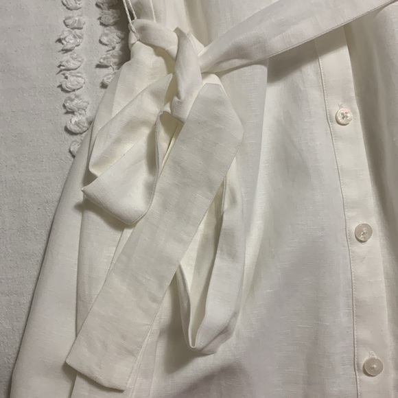 M&S Women Linen Rich Belted Collection Elegant White Shirt Dress Size 18 Quiet - Picture 6 of 16